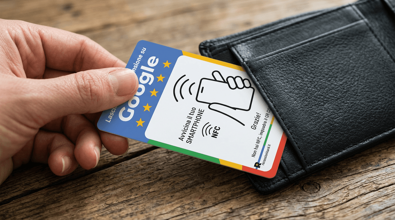 Professionista che consegna la card RecensioniCard fuori sede